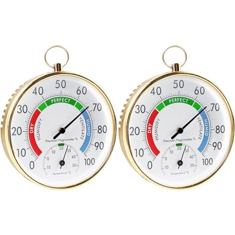 Vegena 2pcs Thermomètre Hygromètre Analogique, Thermo-Hygromètre, Hygromètre Thermomètre Hygromètre De Thermomètre Analogique Hygromètre Avec Anneau De Suspension Pour Intérieur Extérieur (1/5)