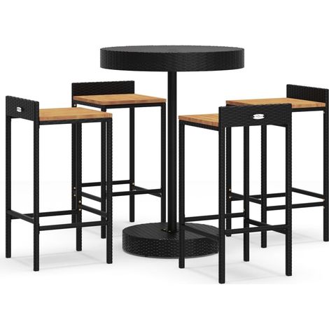 Maison Exclusive - 5-tlg. Gartenbar-Set Schwarz Poly Rattan & Mas