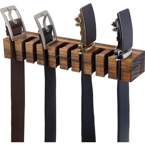 Organisateur de Ceinture Porte Ceinture Mural en Bois avec Fentes pour Rangement pour Accueil Chambre Placard Magasin de Détail, Chameau, 27x4x6cm (1/3)