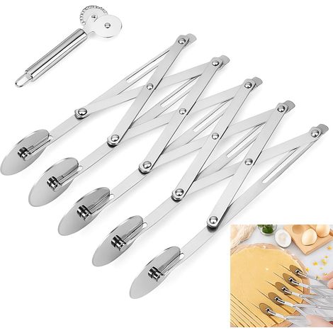 Coupe-pâte à 5 roues, trancheuse à pizza en acier inoxydable, coupe-pâte extensible, couteau à pâtisserie multi-ronds, rouleau de coupe-pâtisserie, coupe-biscuits, raviolis, diviseur de roue (1/5)