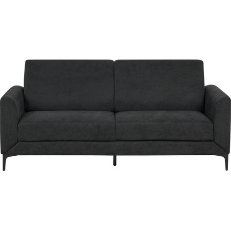 Sofá moderno retro patas negras tapizado 3 plazas tela poliéster negro Fenes