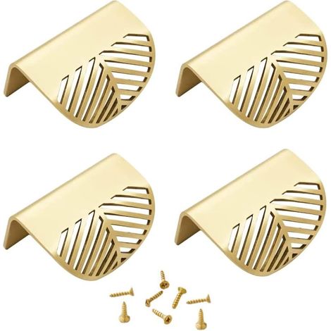 MINKUROW 4 Piezas Perilla De Gabinete Dorada, Tiradores De Gabinete En Forma De Hoja, Tiradores De Gabinete De Metal Ocultos, Para El Hogar, Cajón, Armario, Con Tornillos (1/5)