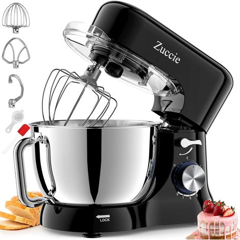 Pastry Processor, 5 L Pastry Processor, 1000 W Kitchen Processor with Whisk, Beater, Hook, Stainless Steel Bowl and Splash Guard, 8+P Speeds Mixer (Black) (1/5)