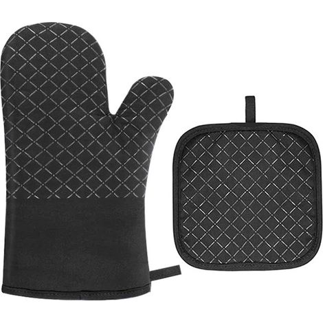 Ofenhandschuh, Ofenhandschuhe und Topflappen, 2er-Set, hitzebeständiger Handschuh, hitzebeständig bis 260 °C, zum Kochen, Grillen, Braten und im Ofen