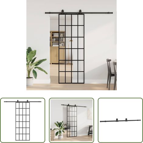 Sécurité - Porte coulissante kit de quincaillerie noir 76x205 cm verre ESG (1/5)
