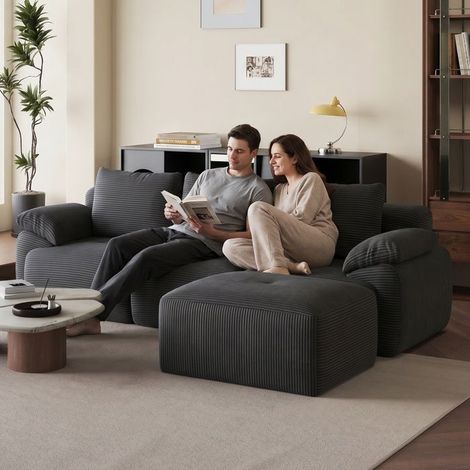Sofá convertible, Sofá de esquina reversible con chaise longue, Sofá de 4 plazas, Sofá cama, Sofá modular, Sin montaje, Gris (1/5)