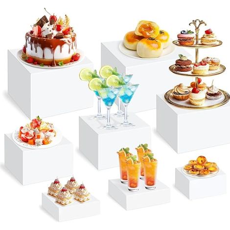 Cake Stand, Set of 8 Sideboard Display Stands, White Buffet Display Cube, Acrylic Catering Buffet Stand, Wedding Buffet Stand for Dessert/Figurines/Sweets/Food (1/3)