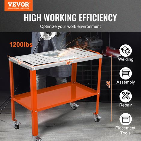 Table de Soudure 91,4 x 45,7 cm Établi de Soudage Charge 544 kg Établi Travail Acier sur Roulettes à Frein 2 Niveaux 4 Fentes d'Out… (1/5)