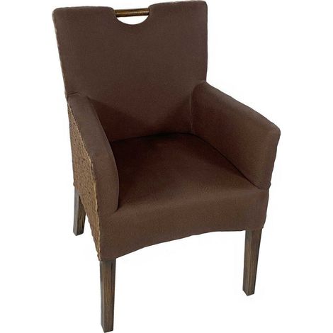 Chaise de Salle à Manger en Rotin Naturel et Bois de Manguier Fauteuil Rembourré Marron - PANGIVO (1/5)