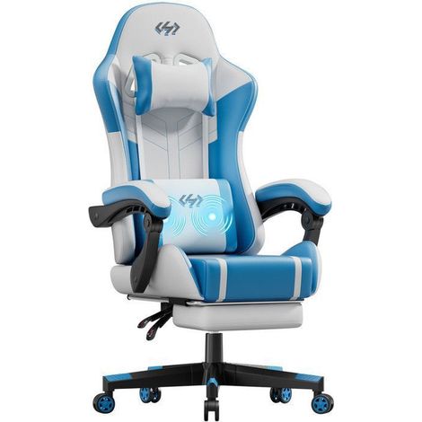 EcoFurnix, office chair, ergonomic, lumbar massage cushion, adjustable backrest - lumbar support - footrest, blue (1/5)