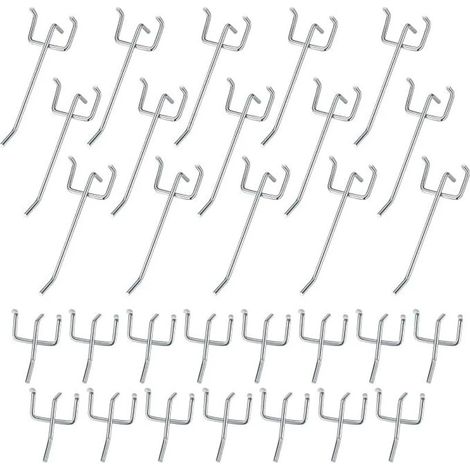30 crochets pour panneaux perforés, crochets pour portes murales, crochets muraux pour ranger outils, établis et étagères d'atelier - 10 cm/5 cm (1/5)