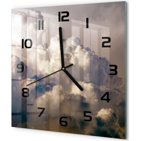 Horloge Murale Carrée Originale en Verre Silencieuse Design Moderne Salon Nuages dans le ciel 30x30 cm (1/5)
