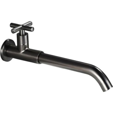 Robinet de cuisine pivotant 360° - Mitigeur mural monotrou avec poignée croisée - Eau froide - Noir - 28 cm (1/4)