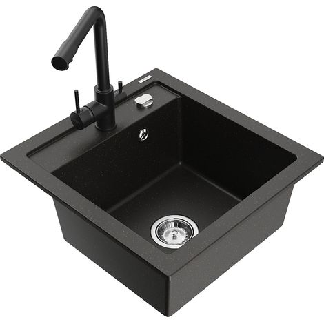 Mexen Vito 1-Becken-Granit-Spüle mit Mischbatterie Duero, Schwarz/Gold metallisch - 6503-75-671600-7 (1/5)