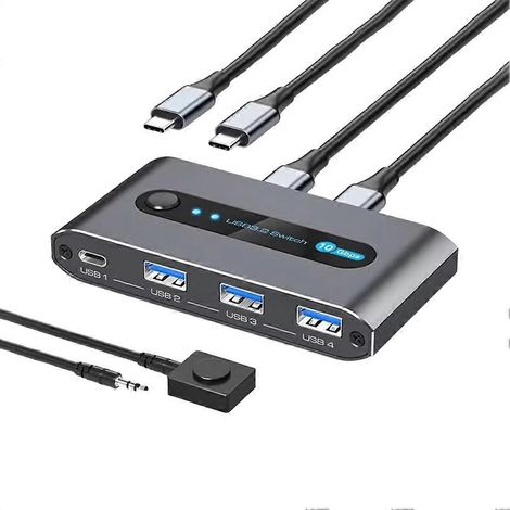 Commutateur USB permettant à 2 ordinateurs de partager 4 périphériques USB 3.2. Commutateur USB-C 10 Gbit/s pour clavier, souris, imprimante, webcam et contrôle de bureau. (1/5)