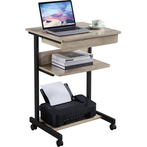 Yaheetech – Bureau d'ordinateur roulant 56 x 51 x 79 cm – Panneau de particules E1 – 1 tiroir et 2 étagères – Roulettes verrouillables (1/5)