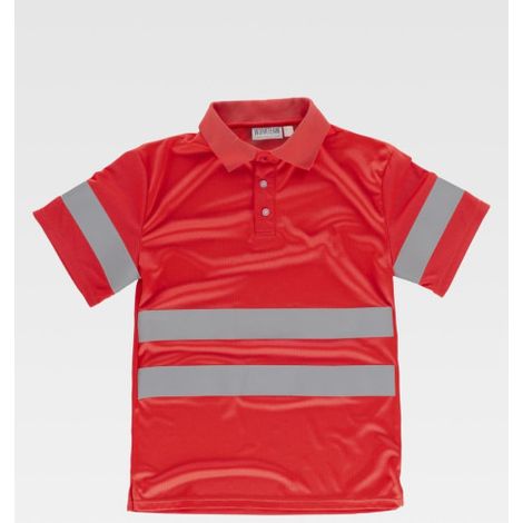 Polo de alta visibilidad de manga corta en poliéster ojo de perdiz con cintas reflectantes. C3889 S Rojo A.V. (1/2)