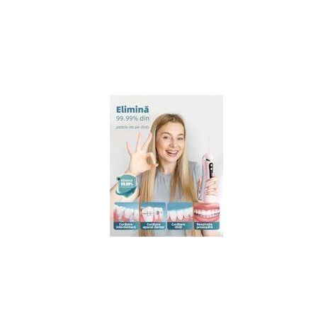 Irrigateur buccal rose - 4 buses - 3 modes - Réservoir 200ml - IPX6 étanche - 1600 pulses/min - Batterie 1200mAh (1/4)