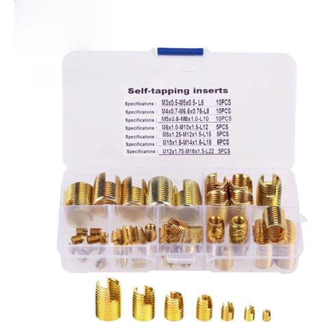 Boîte de 50 pièces de gaines filetées autotaraudeuses en acier au carbone type 302, outil de réparation et de renforcement de filetage, série M3-M12. (1/5)
