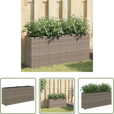 Jardinière en résine - Jardinière avec 2 pots gris 90x20x40 cm résine tressée (1/5)