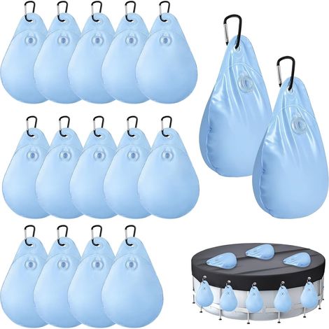 Lot de 16 Poches Suspendues pour Bâche d’Hiver Piscine, Sacs de Lestage avec Crochets, Sac d’Eau pour Couverture Épaisse en PVC, pour Piscines Hors-Sol (1/5)