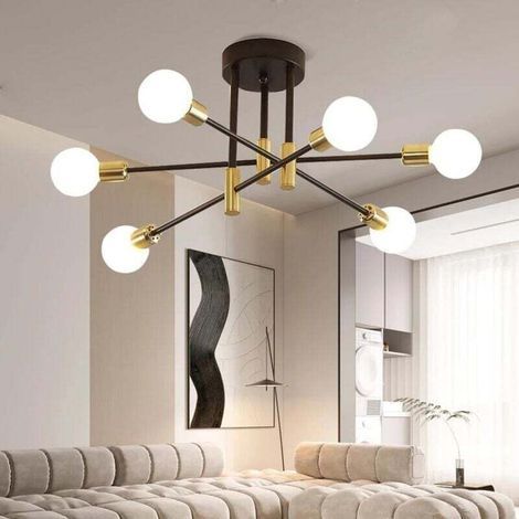 Plafonnier Industriel, 6 Lumières Lustre Sputnik Vintage, Moderne Suspension Luminaire en Metal E27 Base Lampe Plafond (1/4)