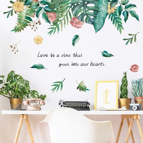 Stickers Muraux Tropicaux Plante Fleurs Feuille Palmier, Amovible Feuilles Verts Grand Autocollants Murale Décoratif Wall Stickers, Décoration Murale pour Portes Chambre Mur Fenêtre Salon (1/5)