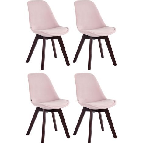 Set di 4 sedie da pranzo dal design scandinavo in velluto rosa con 4 gambe in legno scuro 100008760