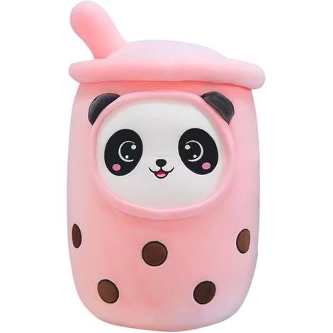 Oreiller Peluche Bubble Tea – Panda Rose – Bubble Tea – Ultraweiche PP-Baumwolle – 24 cm
