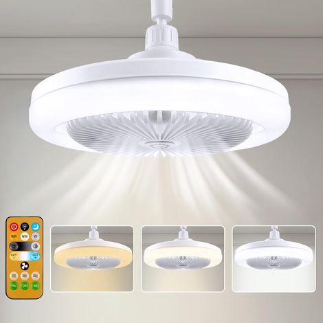 Ventilatore da soffitto con presa di corrente e telecomando, ventilatore da soffitto da 10 pollici con 3 velocità, LED dimmerabile, attacco E26/E27, ventilatore da soffitto senza fili (1/5)