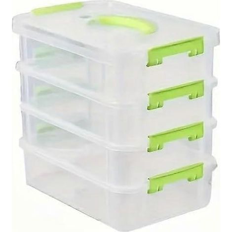 Boîte de rangement verte portable à 4 compartiments avec tiroirs pour blocs de construction transparente (1/3)