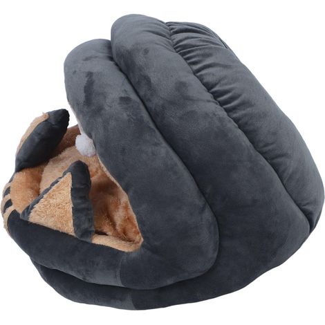 Niche pour chat semi-fermée, lit douillet pour animaux de compagnie, motif dessin animé, lavable, pour l'automne et l'hiver, grise, taille L (1/5)