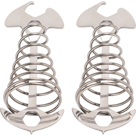 Lot de 2 piquets d'ancrage anti-trébuchement pour pont, tendeurs de guindeau en forme de chevrons avec ressort, pour le camping et la randonnée, couleur argent. (1/5)