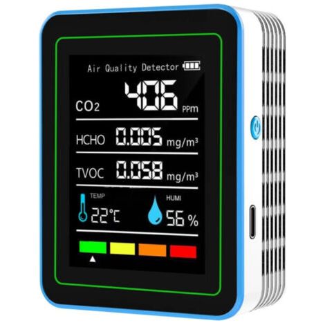 Moniteur de qualité de l'air intérieur 5 en 1, détecteur portable précis de CO2, TVOC, HCHO, température et humidité, testeur de qualité de l'air pour maison, bureau, école, hôtel, voiture