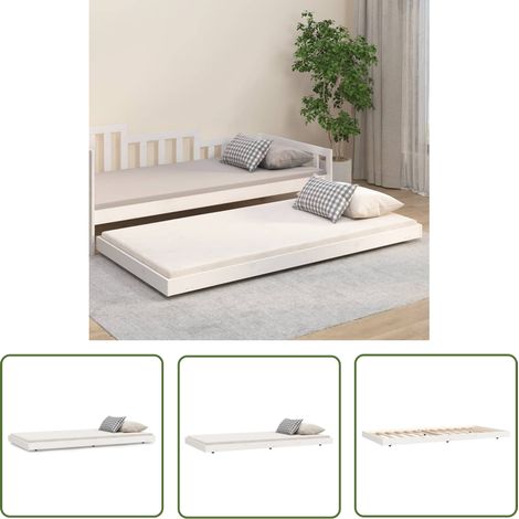The Living Store Cadre de lit sans matelas blanc 100x200 cm bois de pin massif - Cadre De Lit - Lit Simple - Lit En Bois - Bois De Pin - Meuble Chambre (1/5)
