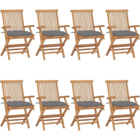 Sedie da Giardino con Cuscini Grigi 8pz Legno Massello di Teak vidaXL (1/5)