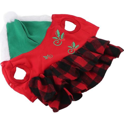 Robe de Noël chaude et légère à carreaux en filet pour chien et chat, vêtements d'automne et d'hiver pour animaux de compagnie. (1/2)