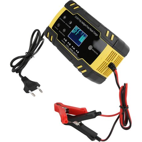 Chargeur de batterie intelligent 12V/24V, charge par impulsions automatique, adapté à la réparation de voitures et de motos, prise EEU 110V-240V. (1/5)