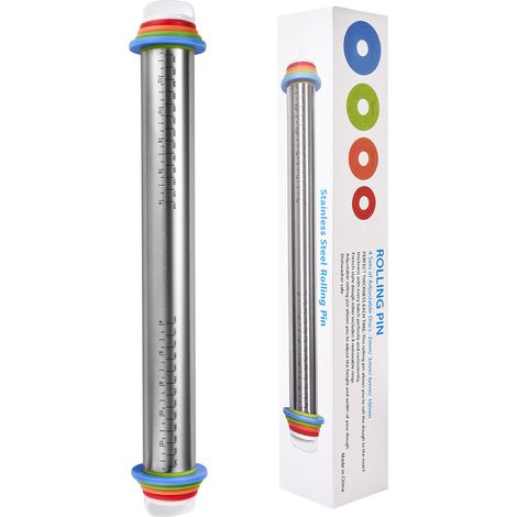 Rouleau à pâtisserie et tapis de pétrissage réglables en acier inoxydable échelle de réglage de l'épaisseur rouleau à pâtisserie et outil de pétrissage (1/4)