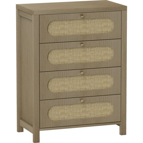 Commode 4 tiroirs PENIC effet rotin et bois naturel (1/5)