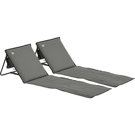 Transat de plage pliable avec dossier réglable, sangle de transport, rembourrage moelleux, structure en acier, gris, 142 x 51 x 40 cm (1/5)