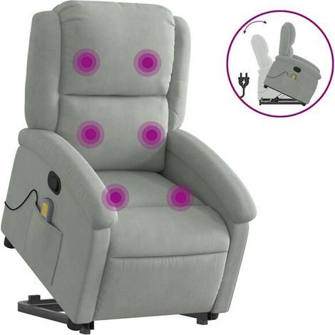 Fauteuil de massage inclinable en velours gris clair (1/5)