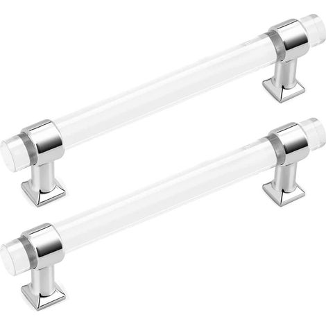 [NIEMALS VERWENDET] 6 Stück Möbelgriff für Schränke Acryl Transparent 192mm Möbelknöpfe für Kleiderschrank Schubladengriff mit Schrauben Silber