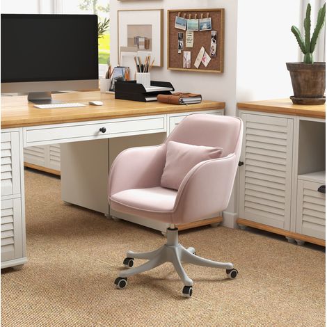 Chaise de bureau massage en velours rose, assise large, dossier ergonomique, accoudoirs réglables, pivotante 360°, USB, pour télétravail, CHICFURN (1/5)