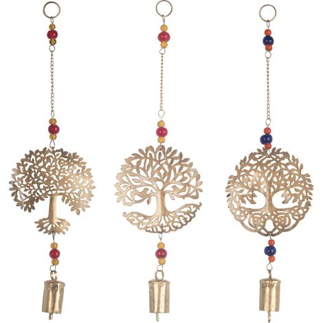 Ciondolo decorativo Albero della Vita con campanellini, design etnico, set da 3, ideale per la casa e come regalo