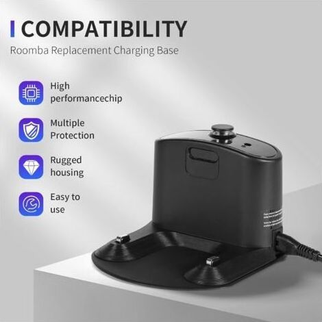 Base de Charge pour Robot Aspirateur Recharge Base de Chargement pour Irobot Roomba 500 600 700 800 900 E5 E6 I1 I3 I4 I6 I7 I8, Station d'accueil pour Mobile avec Cordon (1/4)