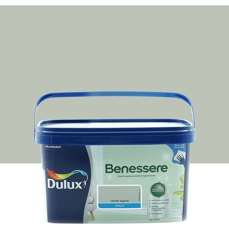 Dulux Benessere Pittura Colorata all'Acqua per Interni Superlavabile Anti Muffa Anti Batteri con Ioni D'Argento, 2.5 Litri, Verde Agave, 2.5L (1/4)