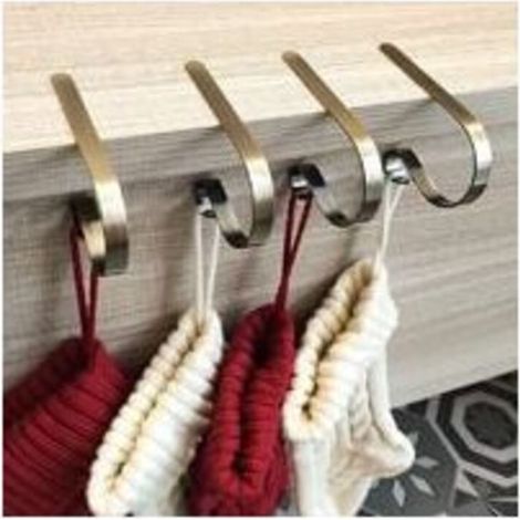 Paquete de 4 ganchos para calcetines navideños para repisa de chimenea, XU, ganchos para calcetines navideños para repisa de chimenea, fiesta de Navidad y Año Nuevo (bronce) - KZQ (1/4)