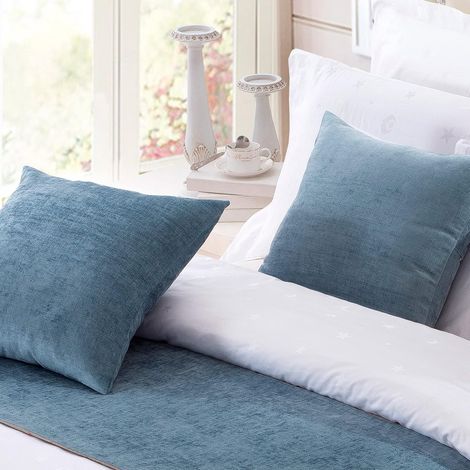Lot de 2 Housse de coussin, 50x50 cm, Chenille, Bleu Vintage, Carré, Salon Chambre Hôtel