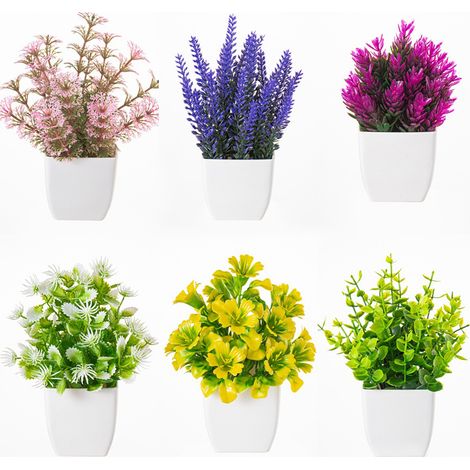 Lot de 6 plantes artificielles en pot, Petites plantes sans entretien – Ne décolore pas – Décor idéal pour bureau, maison, table (1/4)